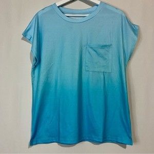 Women’s Casual Ombré Short Sleeve Pocket Tee Shirt Blue NWOT